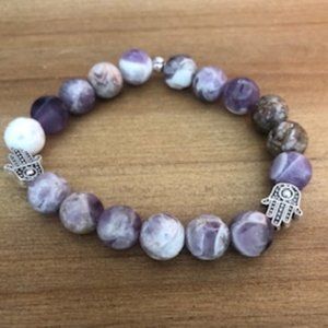 Amethysts 10 mm Bead Bracelet w/ Hamsa Hands